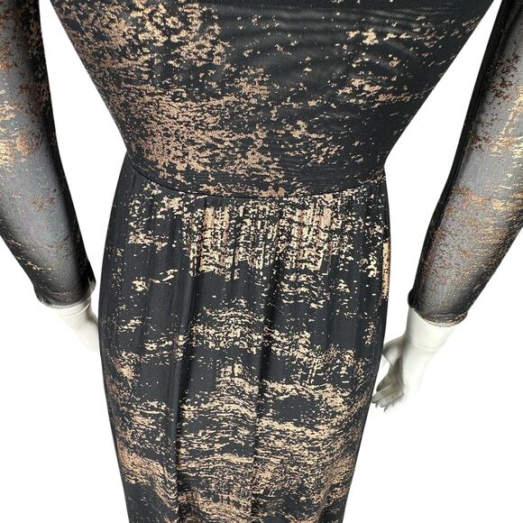 Ted Baker Knee Length Dress Size 0 Sheer Splatter Gold Metallic Party Cocktail - Picture 8 of 11